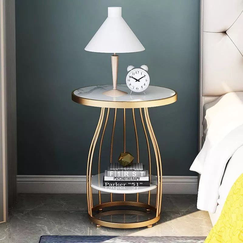 gold line marble side table